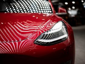 close-up photography of red car