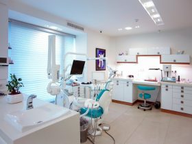 modern dental office with chair and equipment